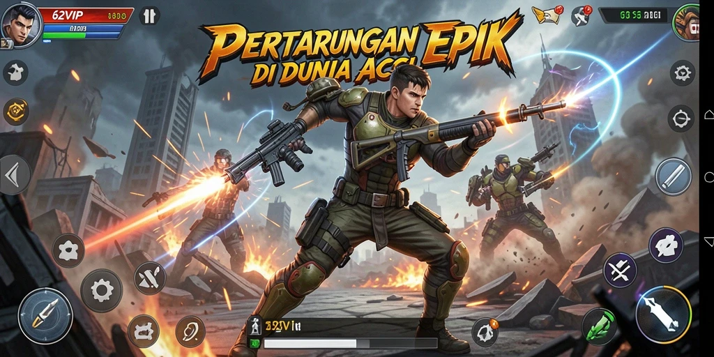 Tampilan menarik dari gameplay pertarungan Action di 62VIP.