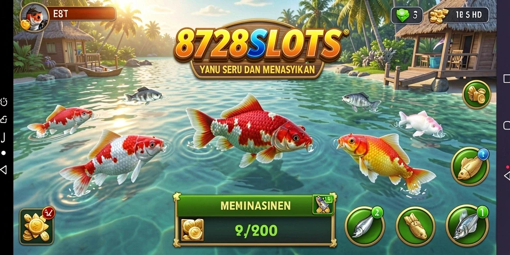 Tampilan gameplay <strong>8728SLOTS</strong> yang seru di lautan dengan berbagai ikan.