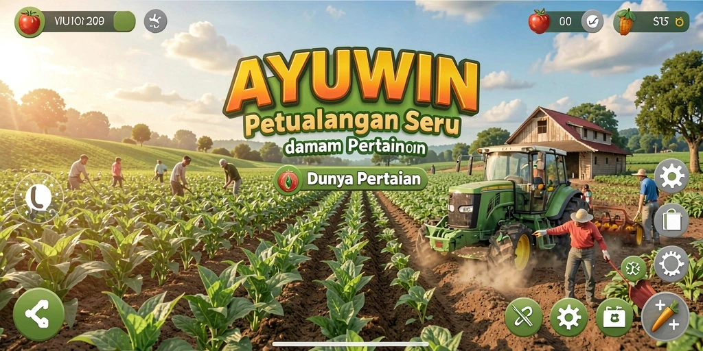 Tangkapan layar AYUWIN menampilkan aktivitas berkebun yang seru dan interaktif.