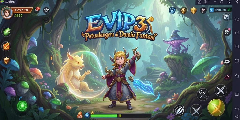 Tangkapan layar gameplay EVIP3 menampilkan pertempuran epik dan eksplorasi dunia yang luas.