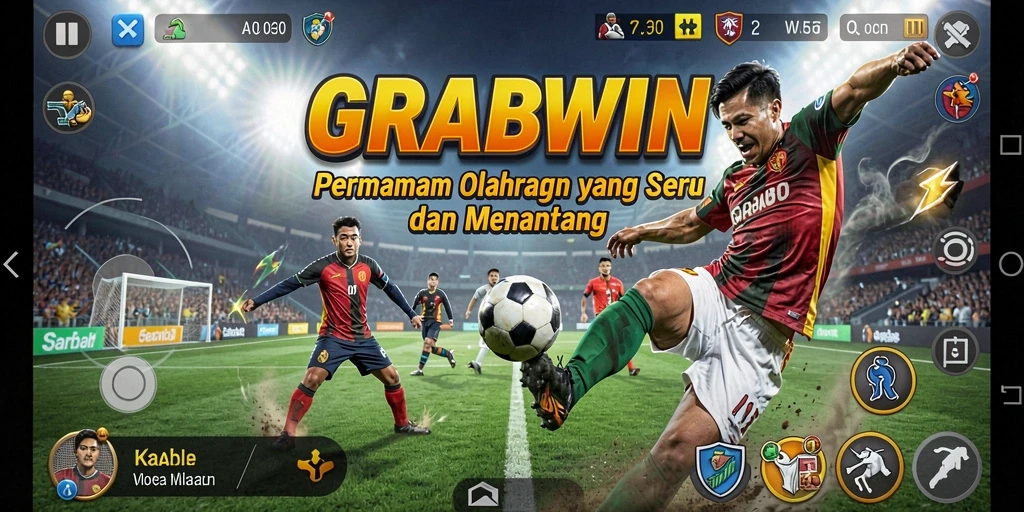 Tampilan gameplay seru di GRABWIN dengan berbagai karakter olahraga.
