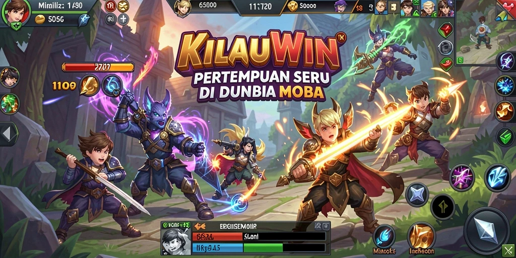Screenshot menunjukkan pertempuran seru dalam game MOBA KILAUWIN.