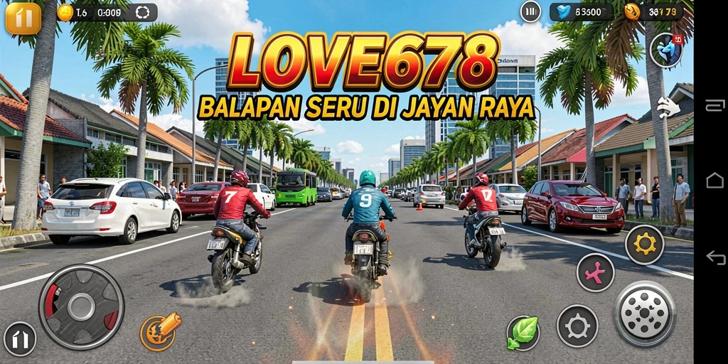 Tampilan dinamis dari gameplay balapan LOVE678 yang seru.