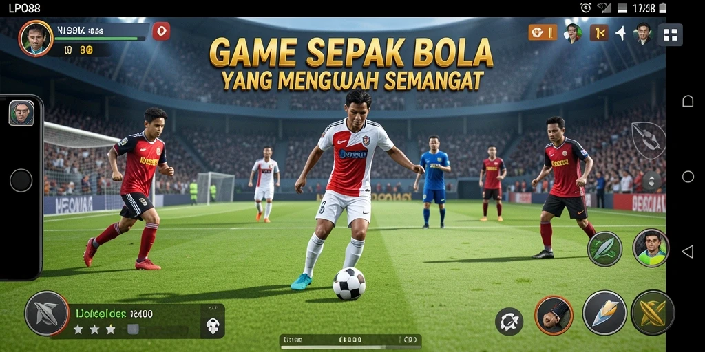 Screenshot utama LPO88 menampilkan aksi seru di lapangan sepak bola.