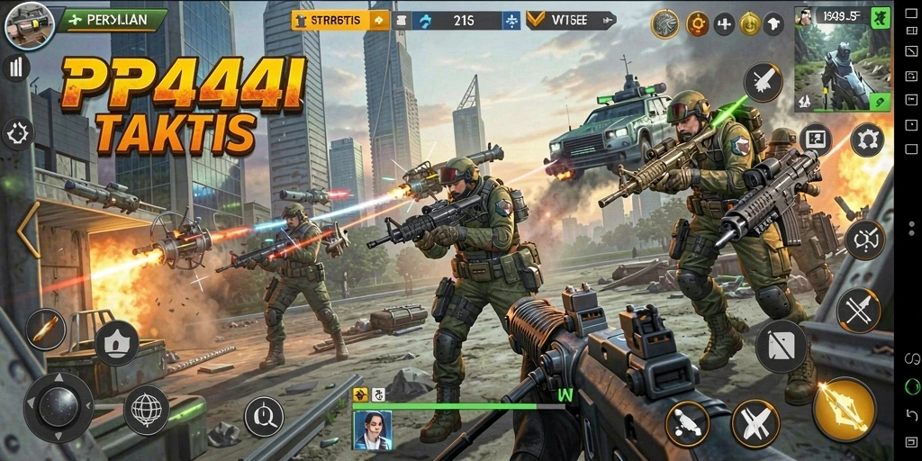 Screenshot gameplay PP444 menunjukkan aksi strategi yang intens dan mendalam.