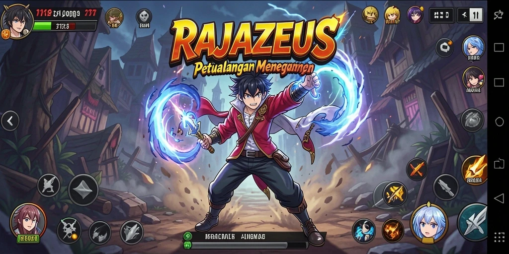 Tangkapan layar utama RAJAZEUS menampilkan aksi seru dalam game Anime.