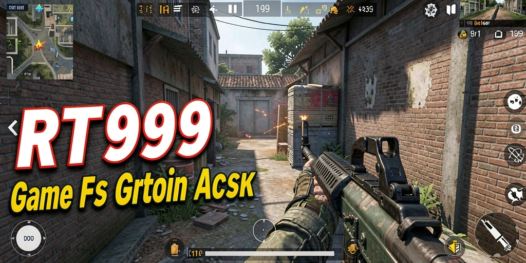 Screenshot utama RT99 menampilkan aksi intens dalam pertempuran FPS.
