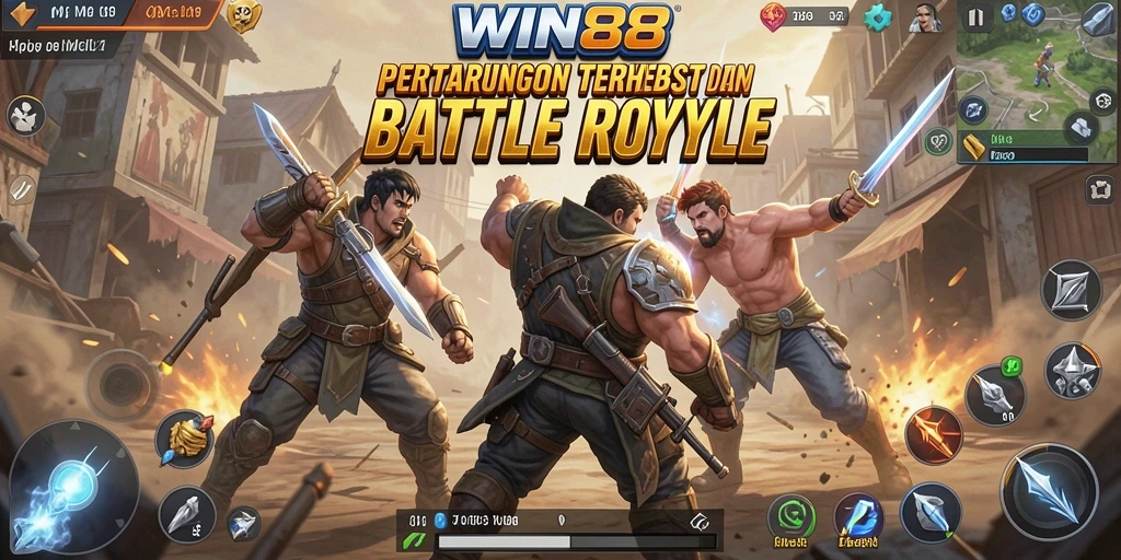 Tangkapan layar gameplay WIN88 yang menampilkan pertempuran seru di pulau.